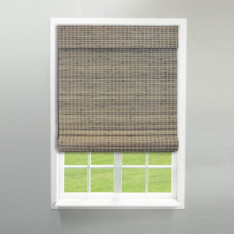 Radiance Cordless Bamboo Roman Shades for Windows - Flatweave Bamboo Blinds for Reduce Bright Light - Easy to Lift & Fold Up Window Shades - Driftwood - 35 in. W x 48 in. L - (02208870E) - Image 1